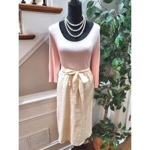 Tinley Women Pink & Cream Rayon Round Neck Long Sleeve Knee Length Dress Medium